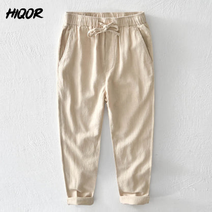 HIQOR 2024 Summer Men Linen Trousers Male Cotton Linen Casual Baggy Pants Breathable Pantalones Hombre Sweatpants Men Clothing